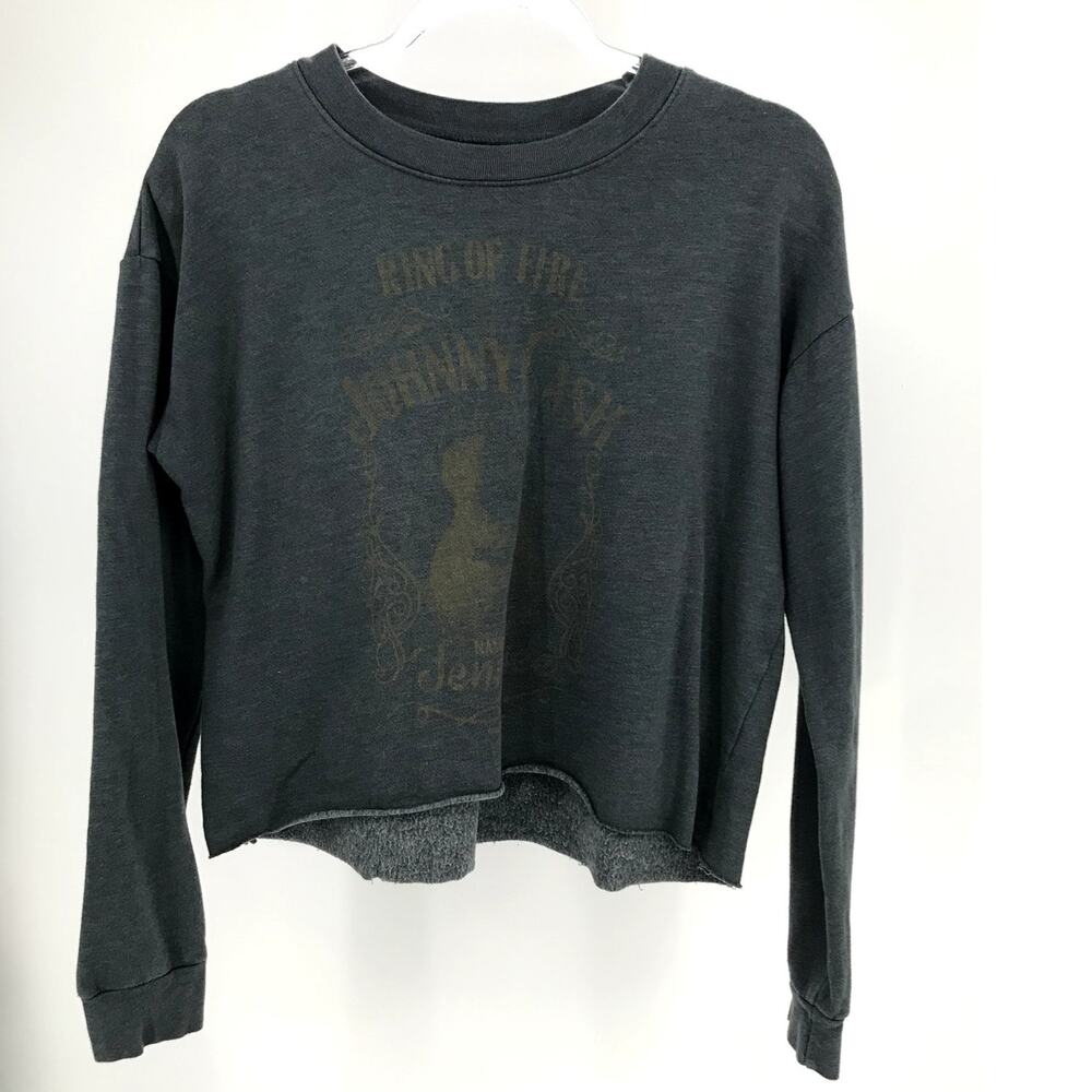 Project Karma Johnny Cash Ring of Fire Gray Crop Sweatshirt Size M